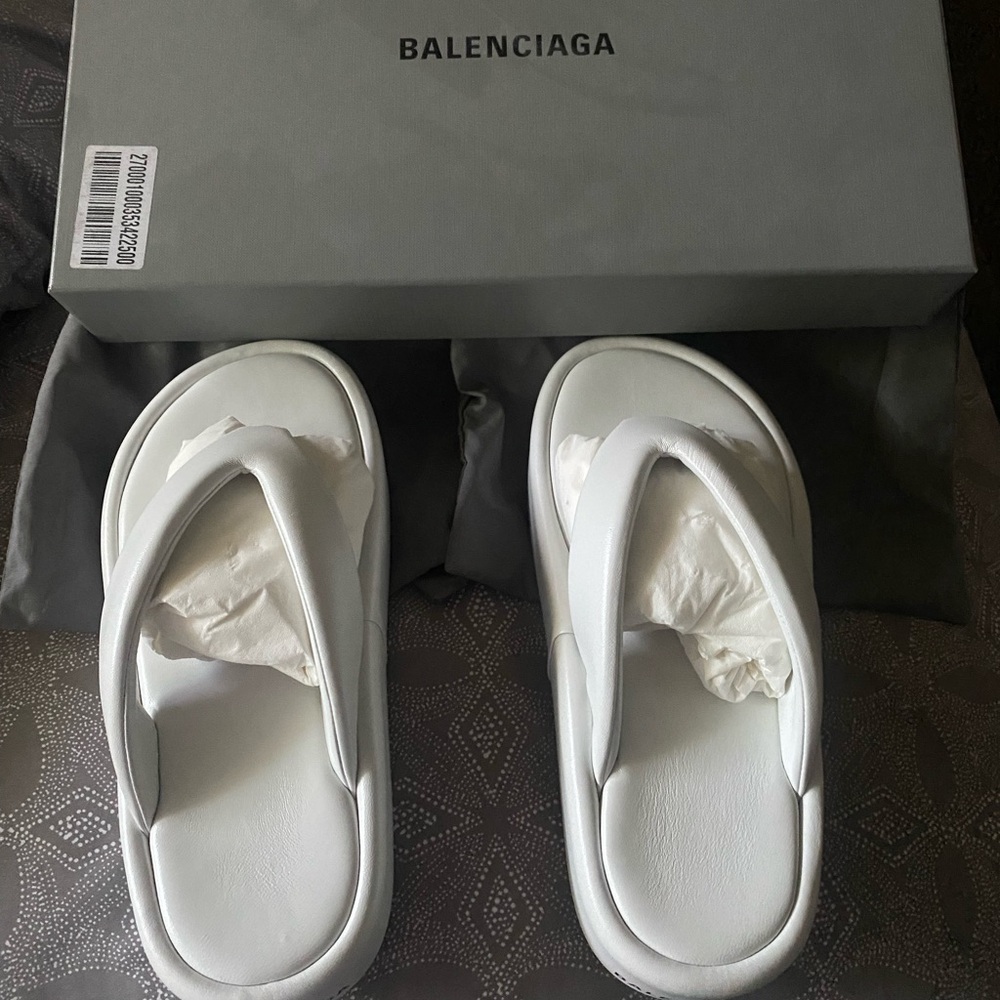 Balenciaga White Platform Thongs